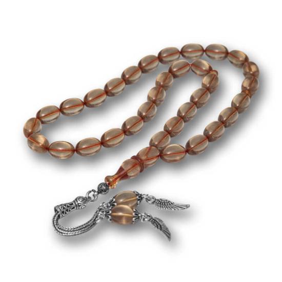 Fire Amber Prayer Beads with Silver Tassels