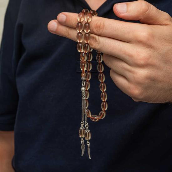 Fire Amber Prayer Beads with Silver Tassels