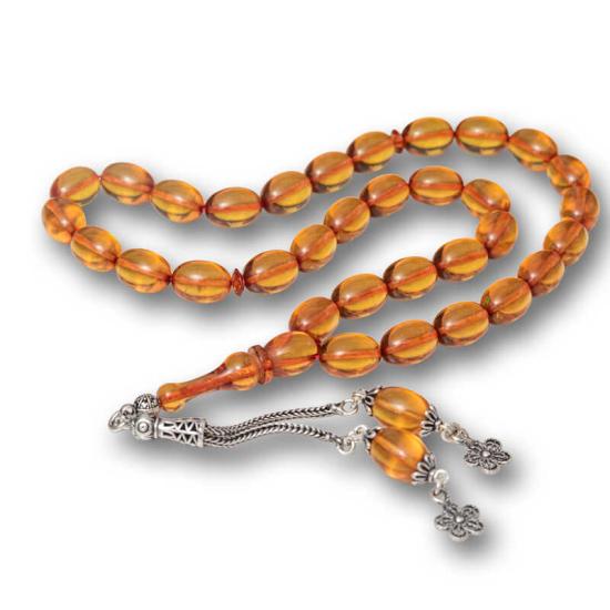 Fire Amber Prayer Beads with Silver Tassels