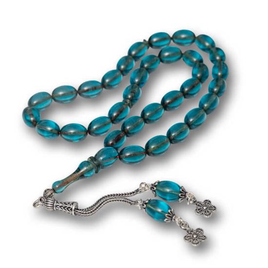 Fire Amber Prayer Beads with Silver Tassels