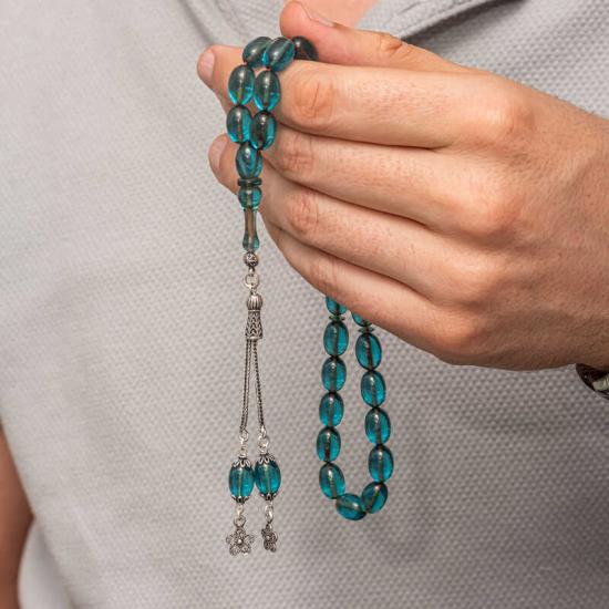 Fire Amber Prayer Beads with Silver Tassels