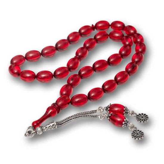 Silver Red Fire Amber Prayer Beads