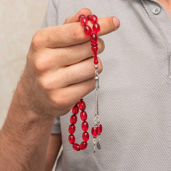 Silver Red Fire Amber Prayer Beads