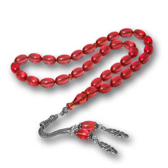 Fire Amber Prayer Beads with Silver Tassels