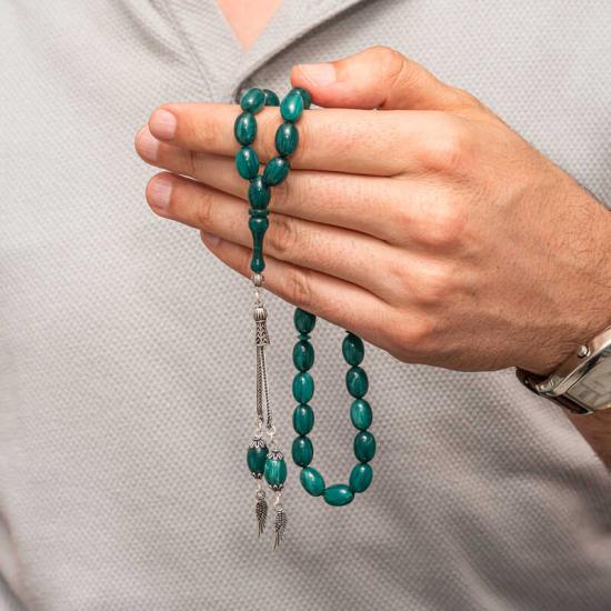 Amber Prayer Beads with Silver Tassels