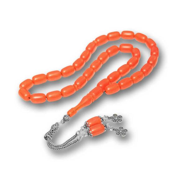 Silver Tassel Capsule Cut Squeezed Amber Prayer Beads