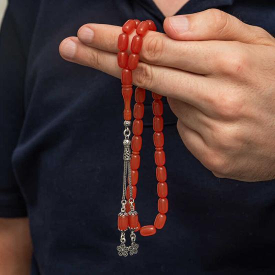 Silver Tassel Capsule Cut Squeezed Amber Prayer Beads