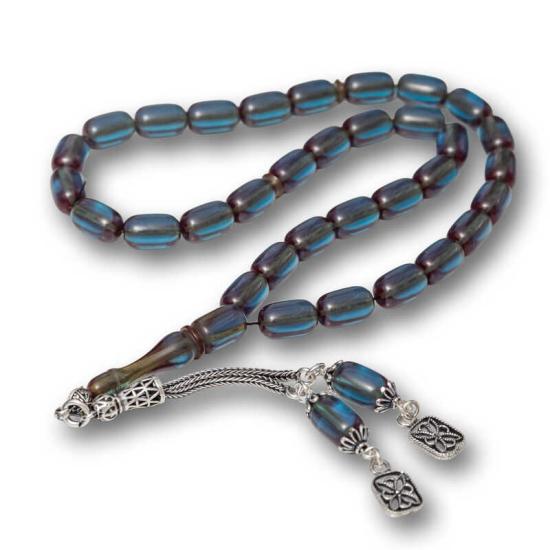 Silver Tassel Capsule Cut Squeezed Amber Prayer Beads