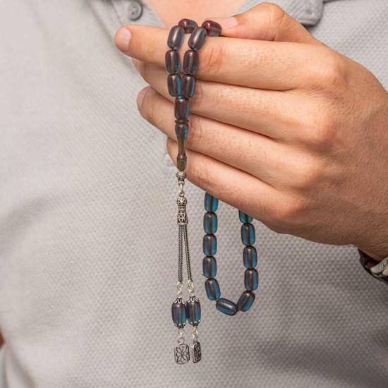 Silver Tassel Capsule Cut Squeezed Amber Prayer Beads