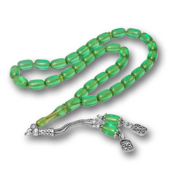 Silver Tassel Capsule Cut Squeezed Amber Prayer Beads