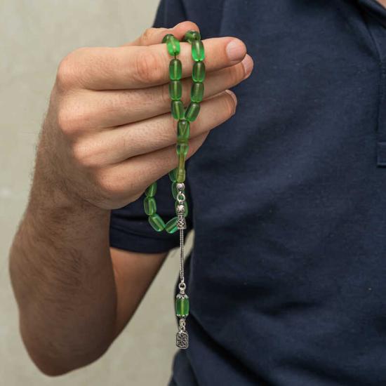 Silver Tassel Capsule Cut Squeezed Amber Prayer Beads