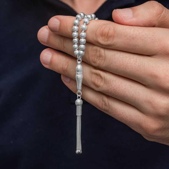 Silver Striped Round Men’s Prayer Beads