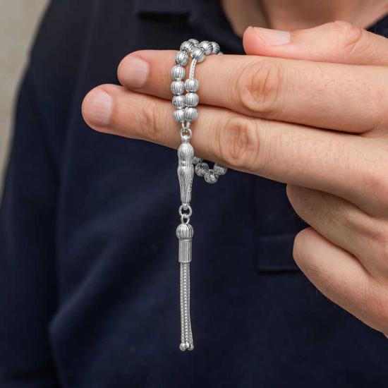 Gümüş Çizgili Yuvarlak Erkek Tesbih