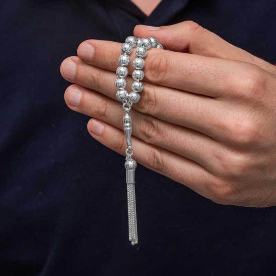 Silver Round Striped Men’s Prayer Beads
