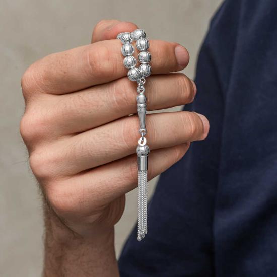 Silver Round Striped Men’s Prayer Beads