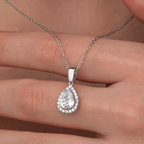 Gümüş Damla Beyaz Zirkon Taşlı Kadın Kolye