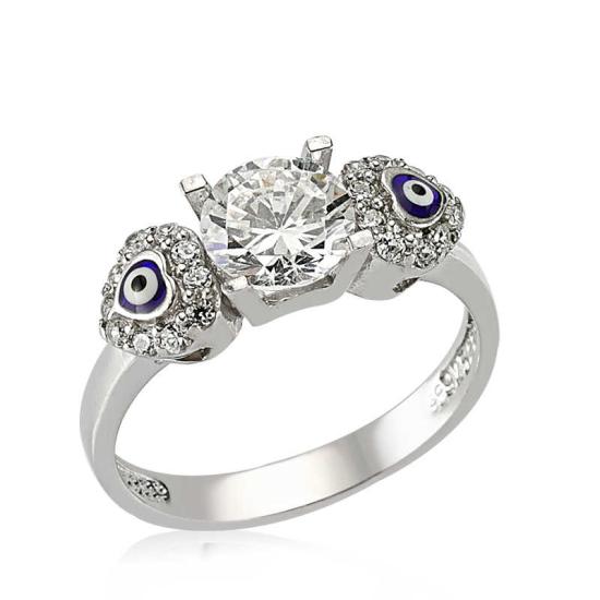 Silver Heart Evil Eye Single Stone Women’s Ring