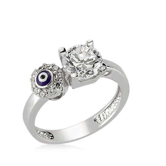 Silver Single Stone Evil Eye Women’s Ring