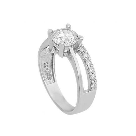 Silver Half Round Single Stone Women’s Ring