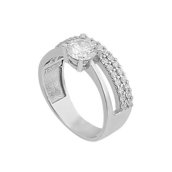 Silver Two Row Single Stone Women’s Ring