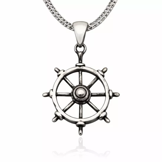 Silver Ship’s Wheel Necklace