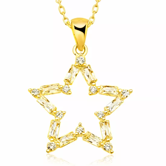 Silver Gold Baguette Stone Star Women’s Necklace