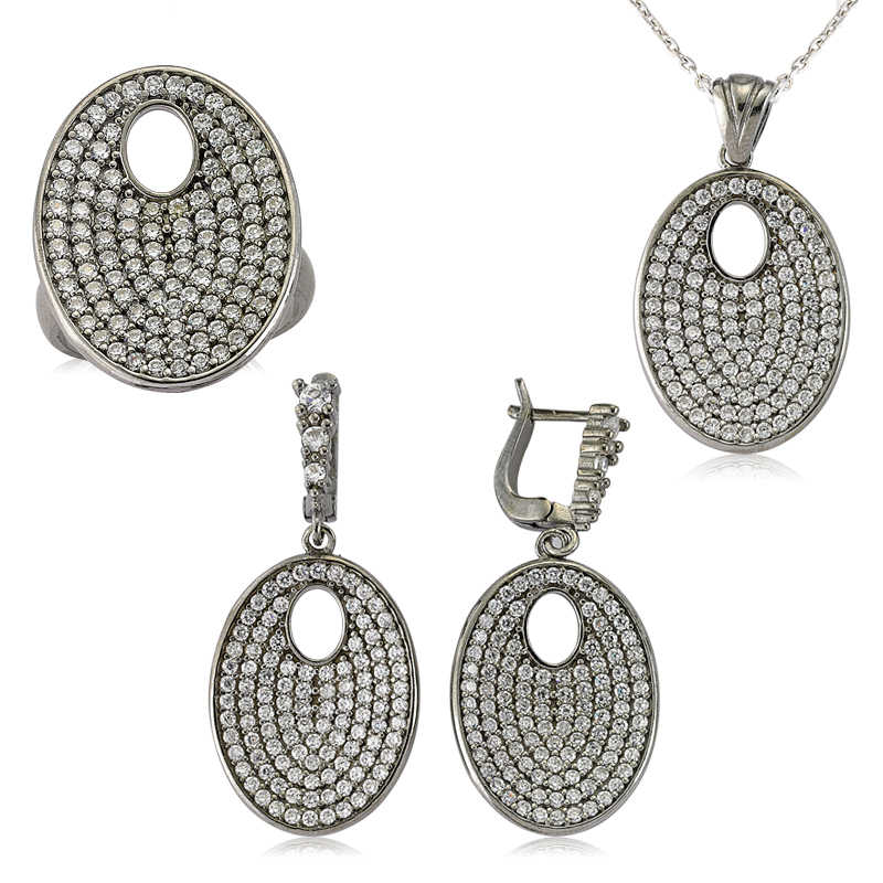 Silver White Stone Oval Women’s Set