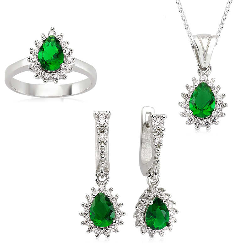 Silver Green Stone Drop Women’s Set