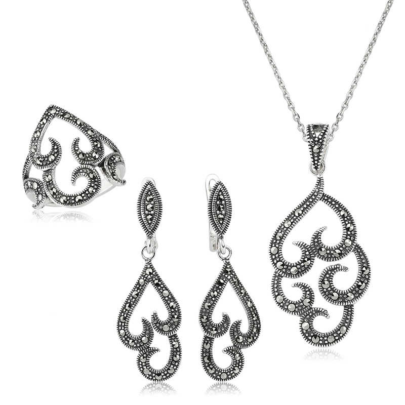 Silver Marcasite Stone Women’s Set