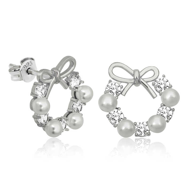 Silver Pearl Ribbon Stud Women’s Earrings