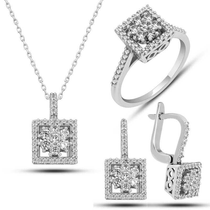 Silver Square Zircon Stone Women’s Set