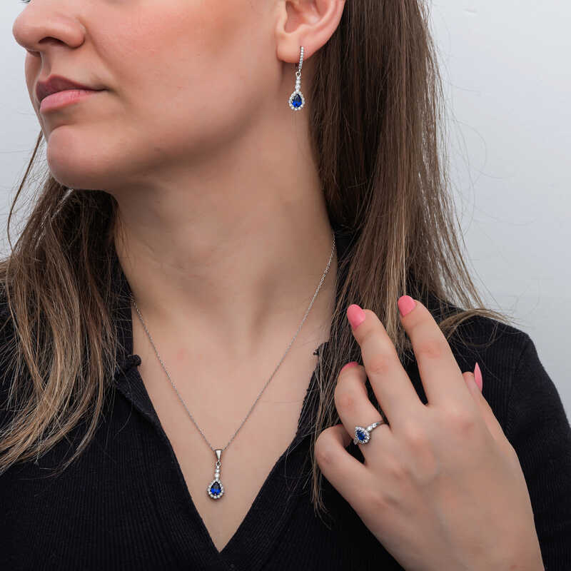 Silver Blue Drop Zircon Stone Women’s Set