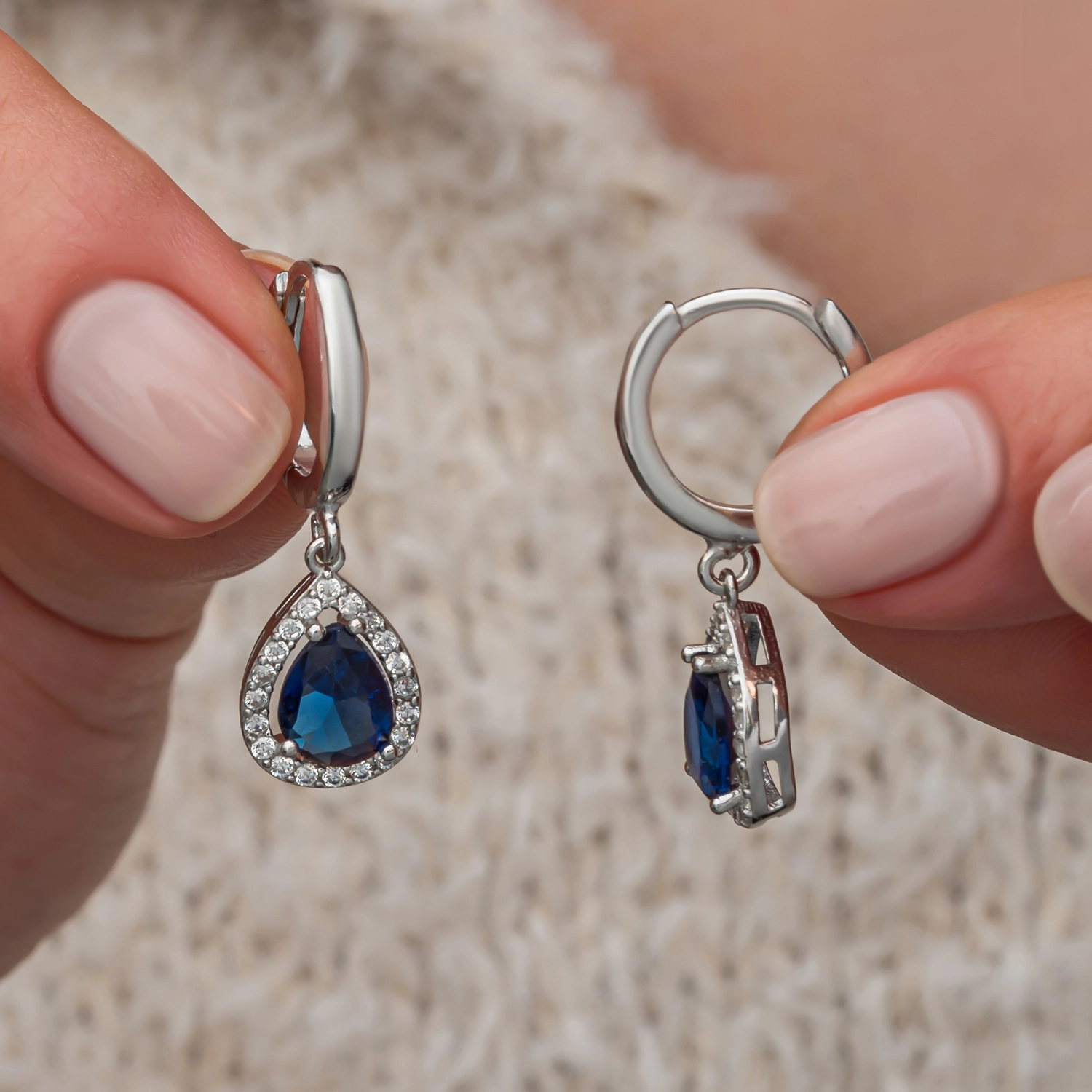 Silver 925 Blue CZ Stone Teardrop Set
