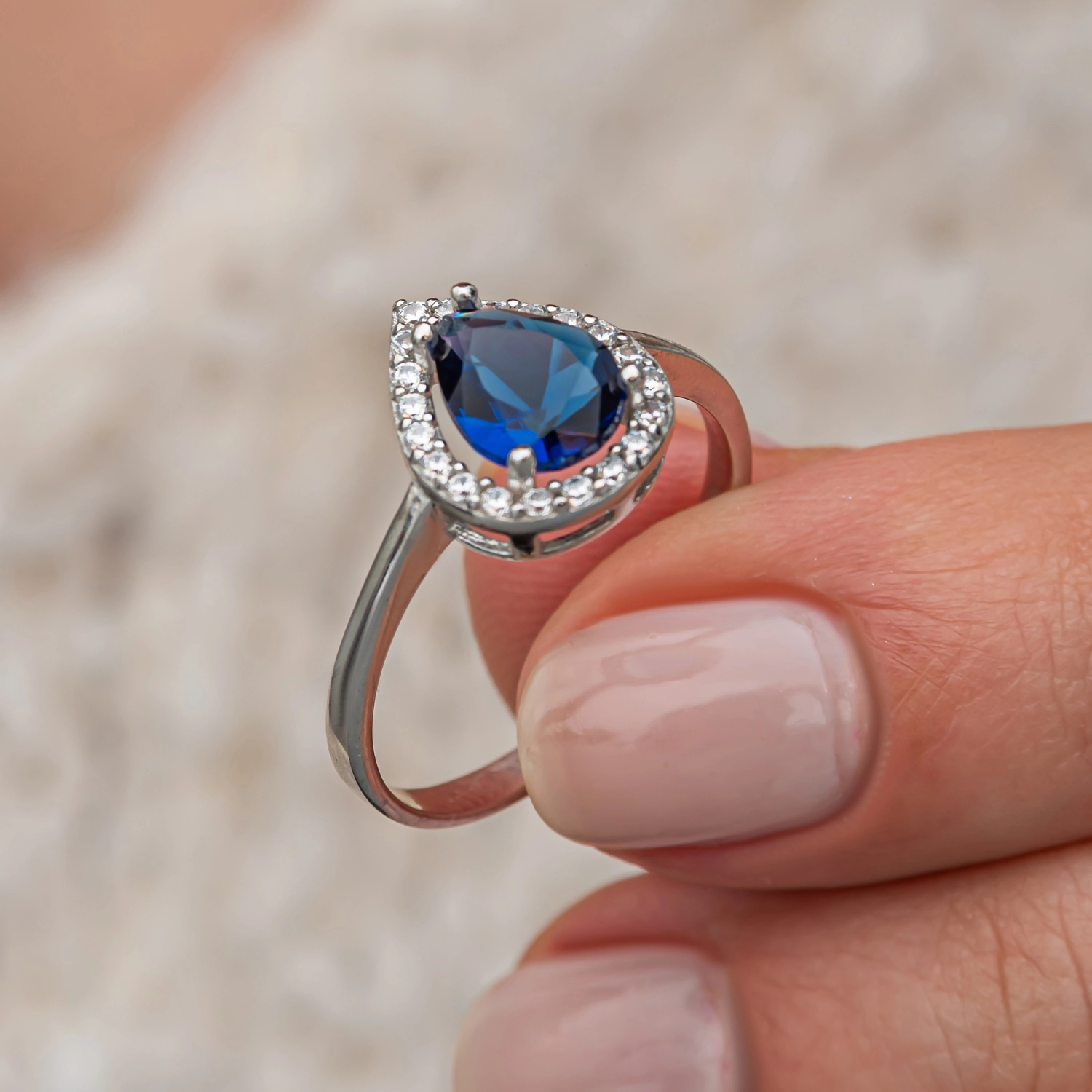 Silver 925 Blue CZ Stone Teardrop Set