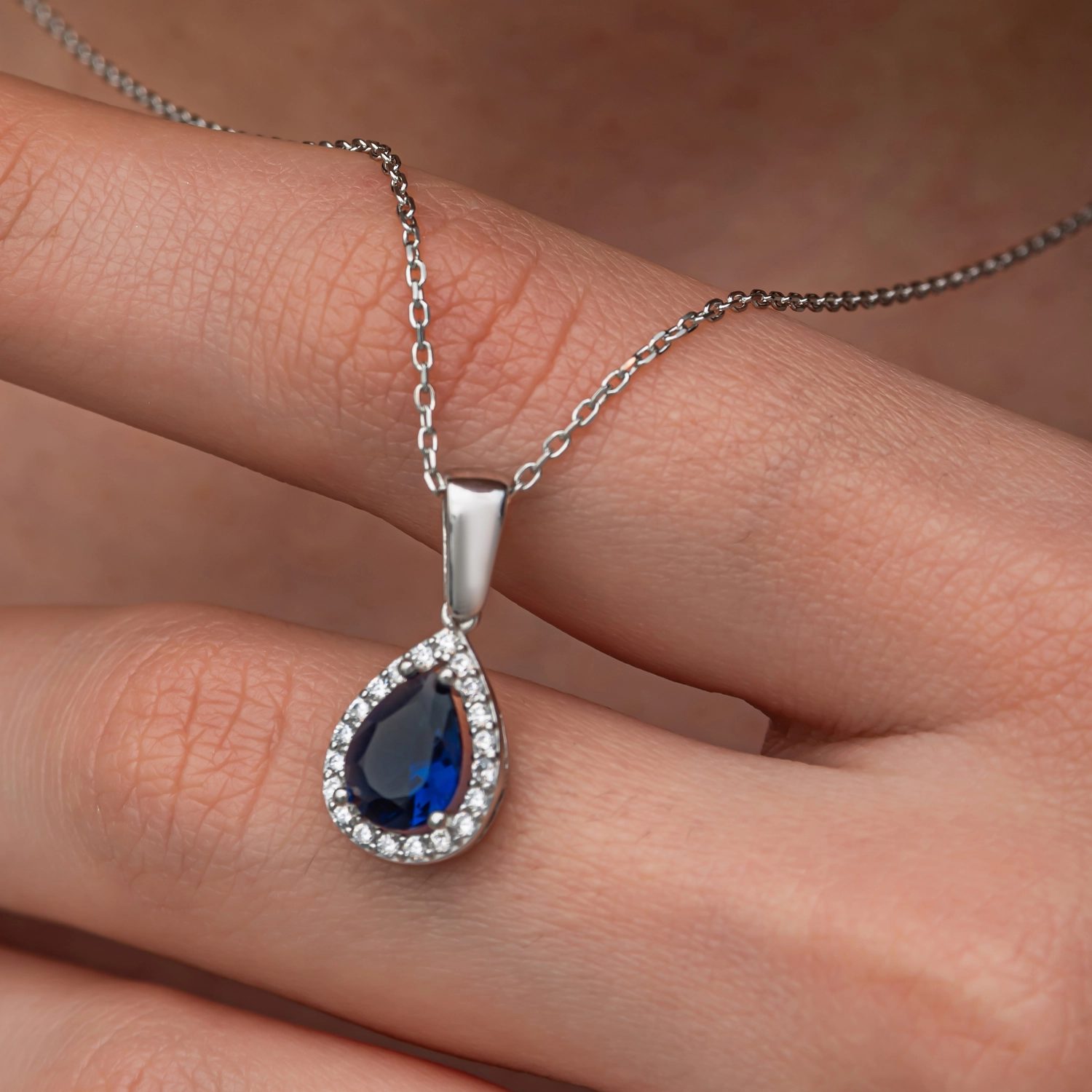Silver 925 Blue CZ Stone Teardrop Set