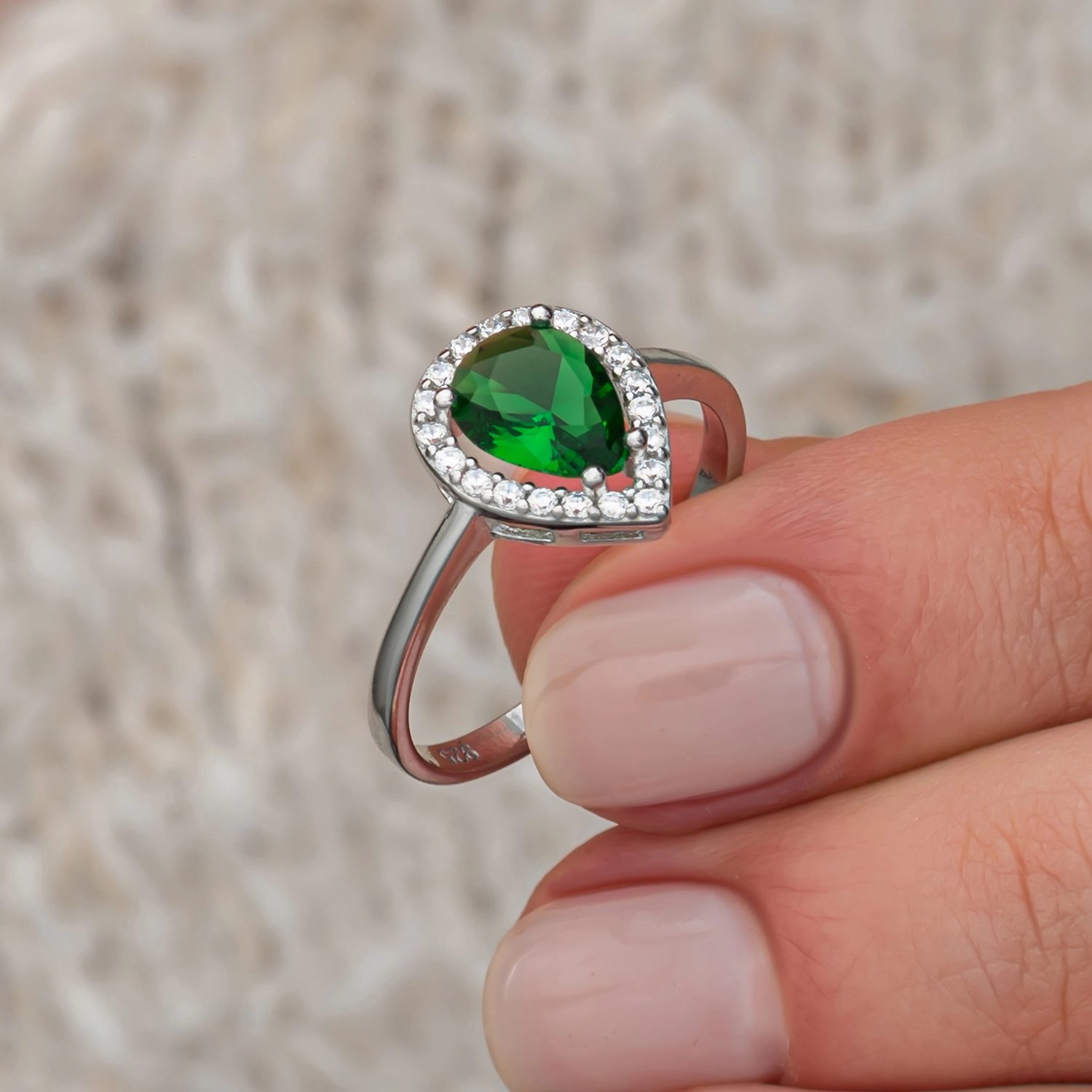 Silver 925 Green CZ Stone Teardrop Set