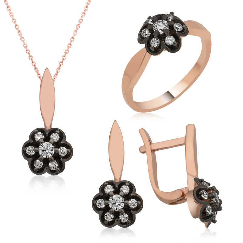 Silver Diamond Mounted Flower Women’s Set