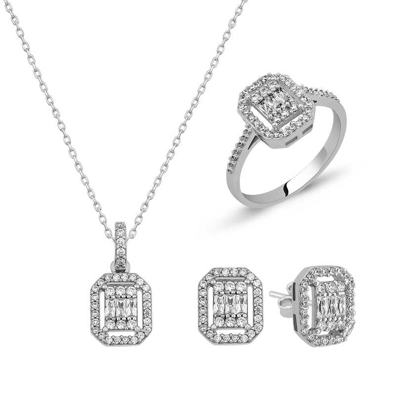 Silver Baguette Stone Women’s Set