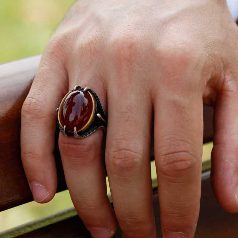 Silver Agate Stone Eagle Claw Men’s Ring