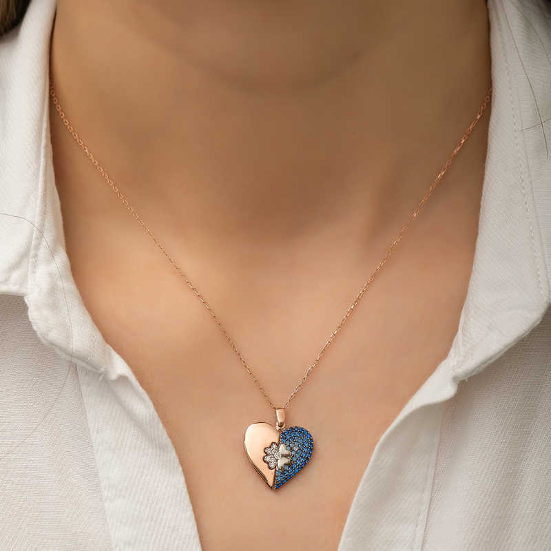 Silver Rose Heart Clover Women’s Necklace
