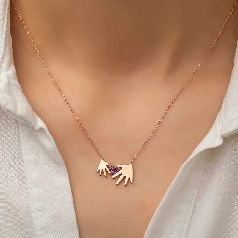 Silver Rose Mother Child Hand Women’s Necklace