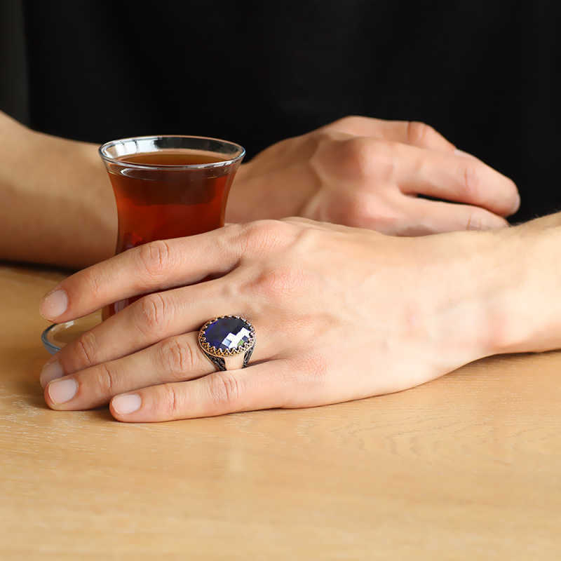 Silver Blue Zircon Stone Men’s Ring