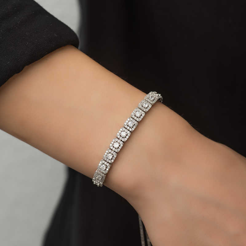 Silver Square Baguette Stone Elevator Bracelet