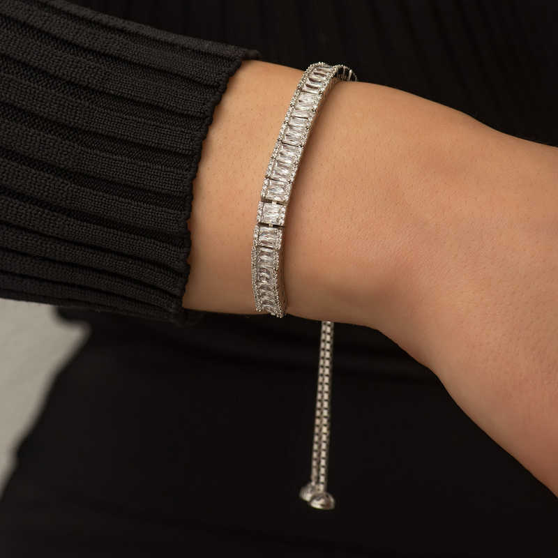 Silver Baguette Stone Elevator Bracelet