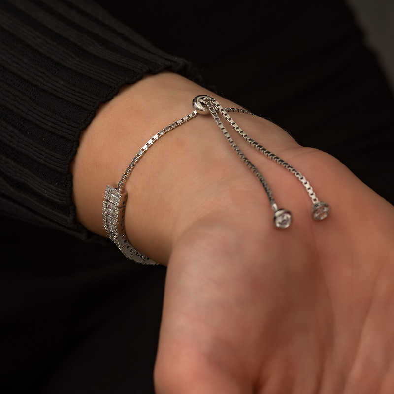 Silver Baguette Stone Elevator Bracelet
