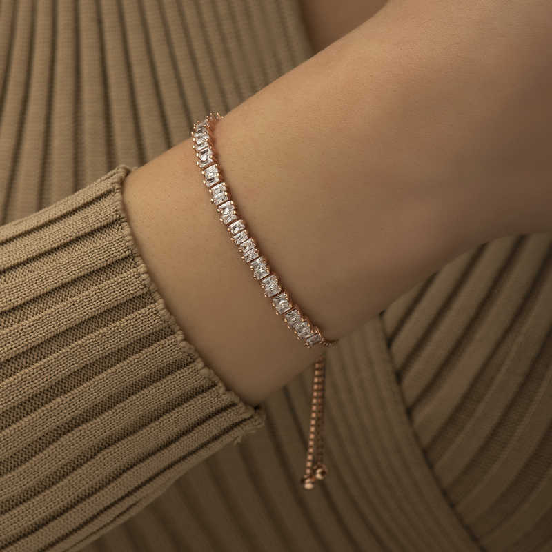 Silver Rose Baguette Stone Waterway Elevator Bracelet