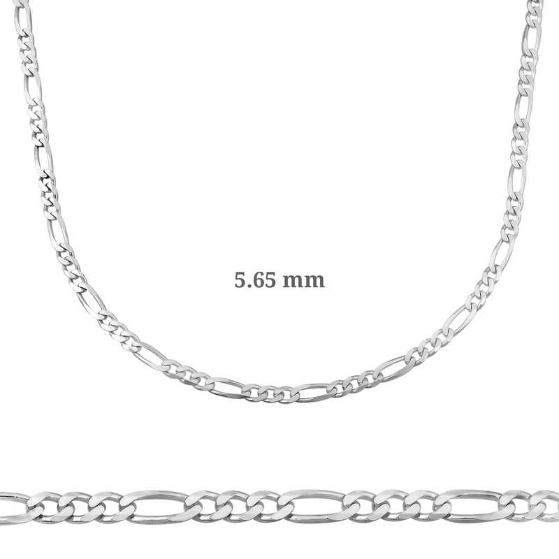 5.65 mm Silver Figaro Chain - 160 microns