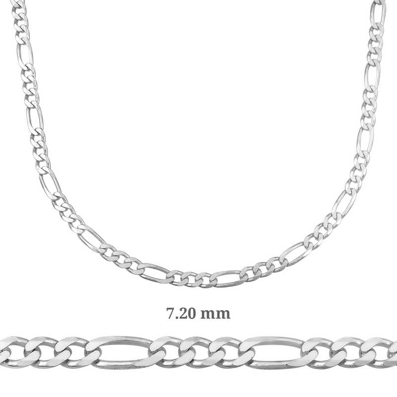7.20 mm Silver Figaro Chain - 200 micron