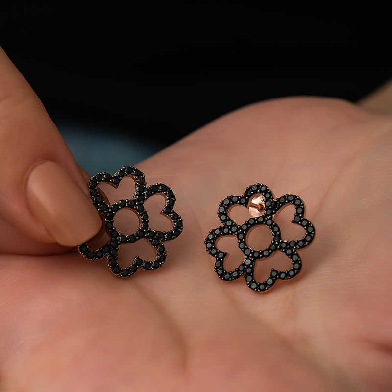 Silver Heart-leaf Flower Earrings