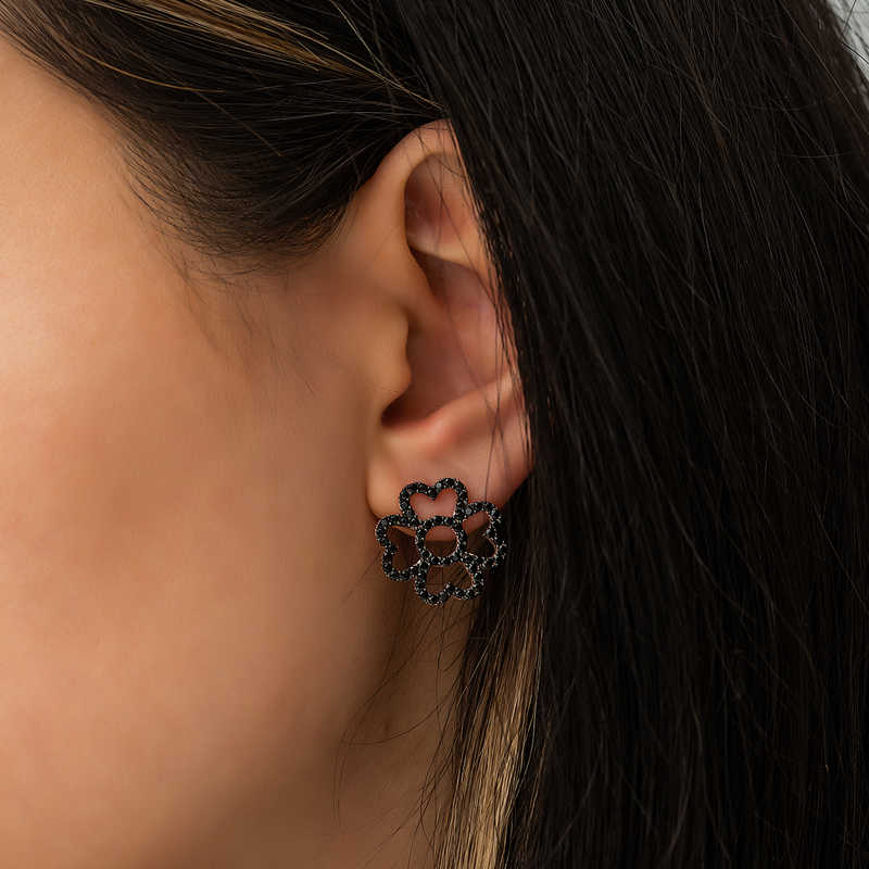 Silver Heart-leaf Flower Earrings